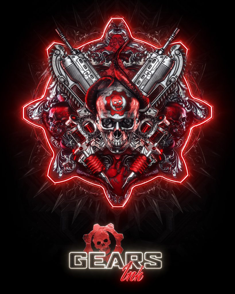 The official Gears Ink branding poster for the franchise Gears of War. 